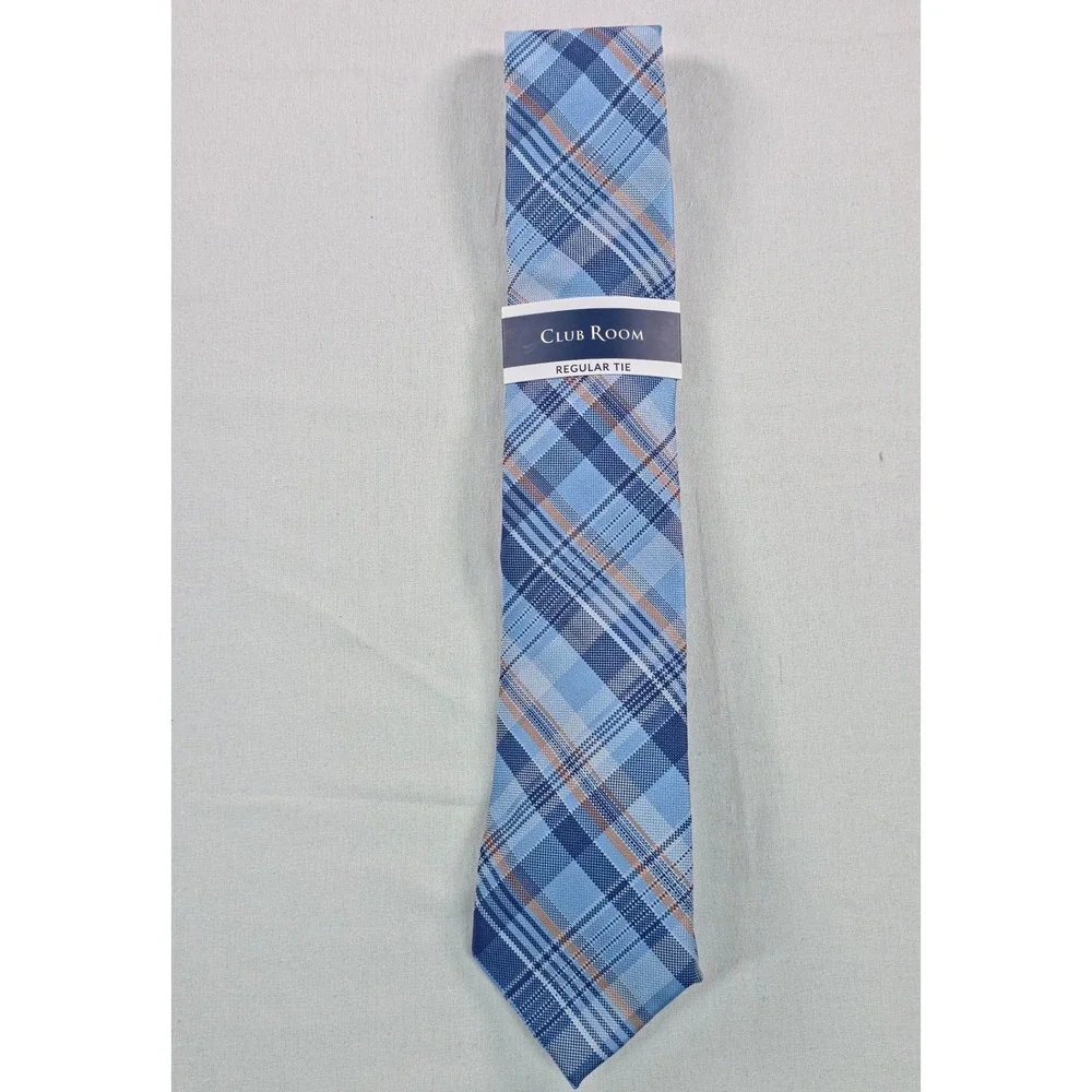 Club Room Mens Tie One Size Light Blue Morgan Plaid Quiet Luxury Necktie NWT